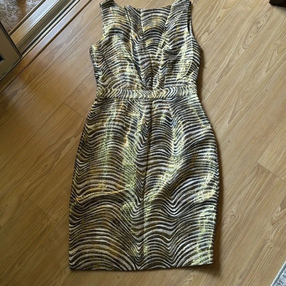 TORY BURCH Gold Silk Sleeveless Knee Length Sheath Dress